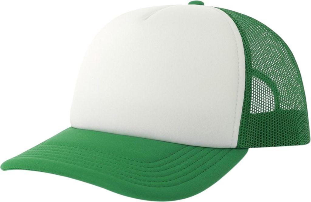 Atlantis - "Rapper-S" Trucker Cap für Herren/Damen Uni, Mittelvisier, recyceltes Material AB738 (Einheitsgröße) (Weiß/Grün)