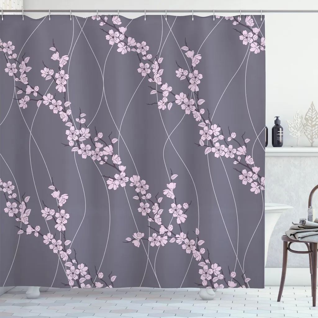 Tenda Doccia Fiore di Ciliegio 175x180 cm | ABAKUHAUS Taupe Rosa