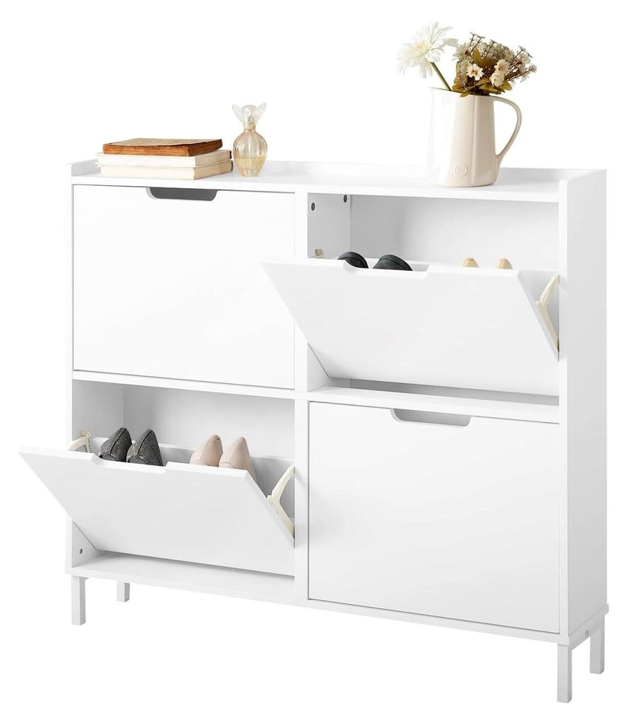 Schmaler Schuhschrank mit 4 Klappen, platzsparender Schuhkipper, Hochkommode mit 4 Ablagen, geschlossenes Schuhregal für Diele, Flur, Garderobe 10...