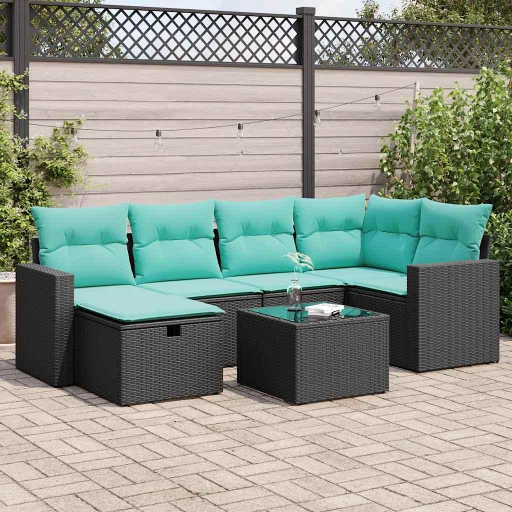 Maison Exclusive - 7-tlg. Garten-Sofagarnitur mit Kissen Schwarz Poly Rattan