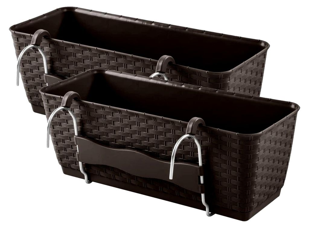 2X Balkonkasten mit Halterungen – 492 x 172 x 174 mm - Blumentopf mit Wasserspeicher in Rattan-Optik Pflanztopf Pflanzkästen, Umbra