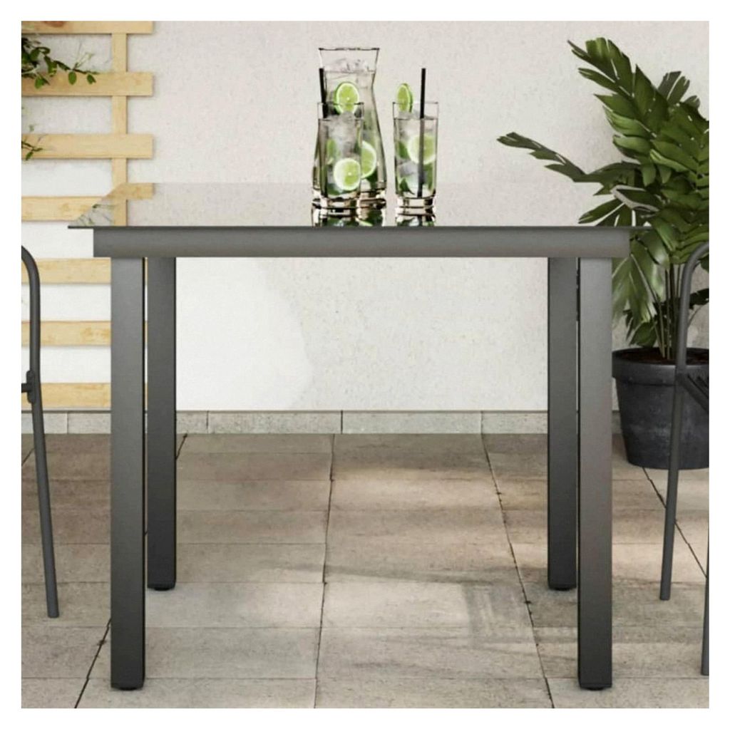 Gartentisch aus Aluminium und Glas, schwarz, 80 x 80 x 74 cm, für Terrasse und Garten, mit wetterfester Glasoberfläche und stabiler Aluminiumkons...