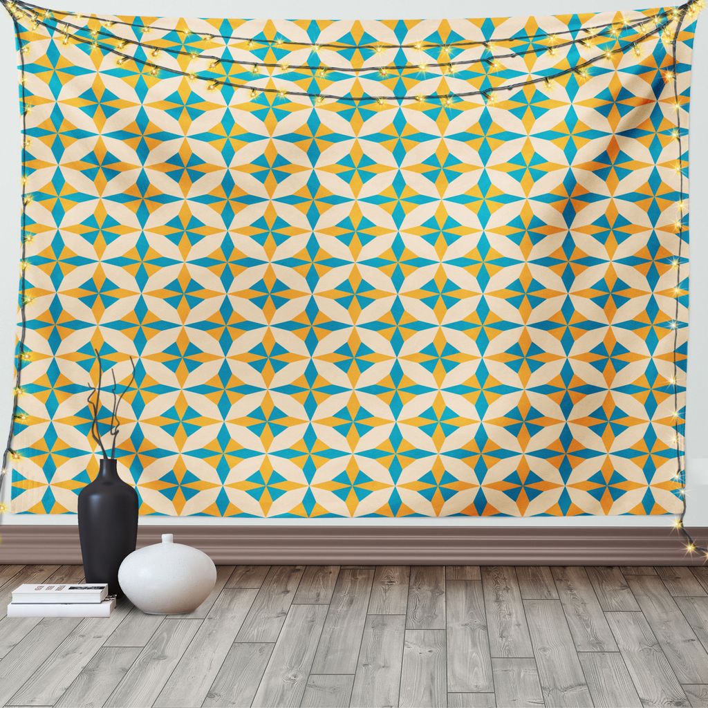 ABAKUHAUS Jahrgang Wandteppich, Abstrakt Origami, Wohnzimmer Schlafzimmer Wandtuch Seidiges Satin Wandteppich, 150 x 100 cm, Orange Teal Creme