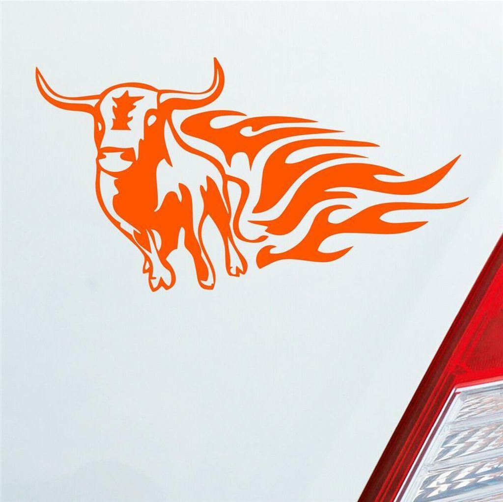 Auto Aufkleber Stier Horn Devil Tribal Tier fast Car Bull 15x8 cm Orange Sticker Heckscheibenaufkleber