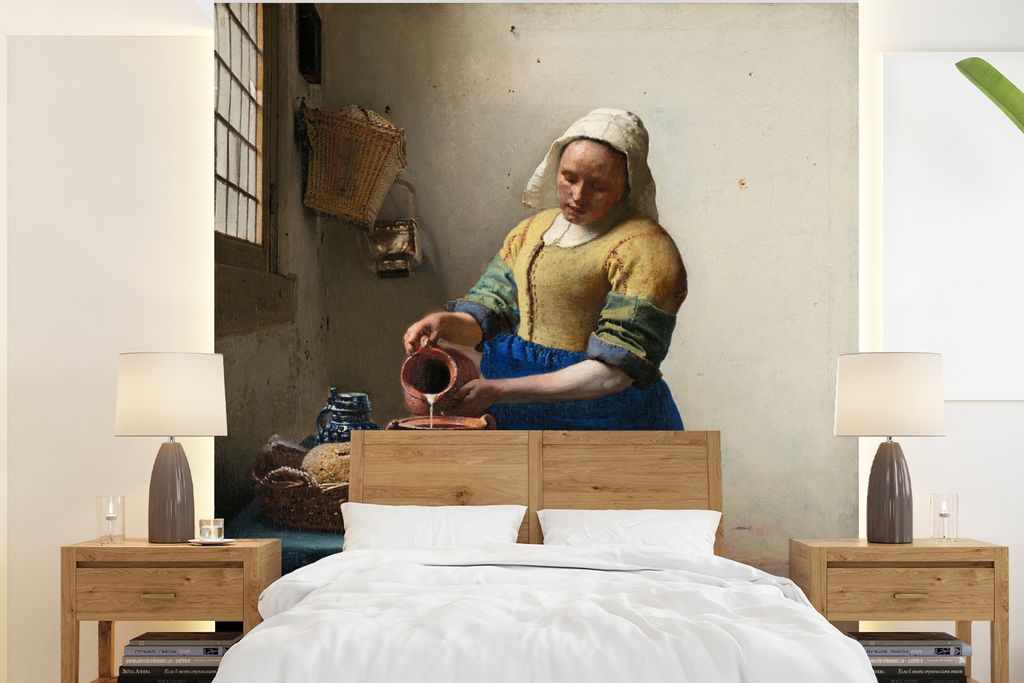 MuchoWow Fototapete für Wohnzimmer oder Schlafzimmer Wandtapete Vinyl Motivtapete Das Milchmädchen - Johannes Vermeer - 220x240 cm - Wohnzimmer...