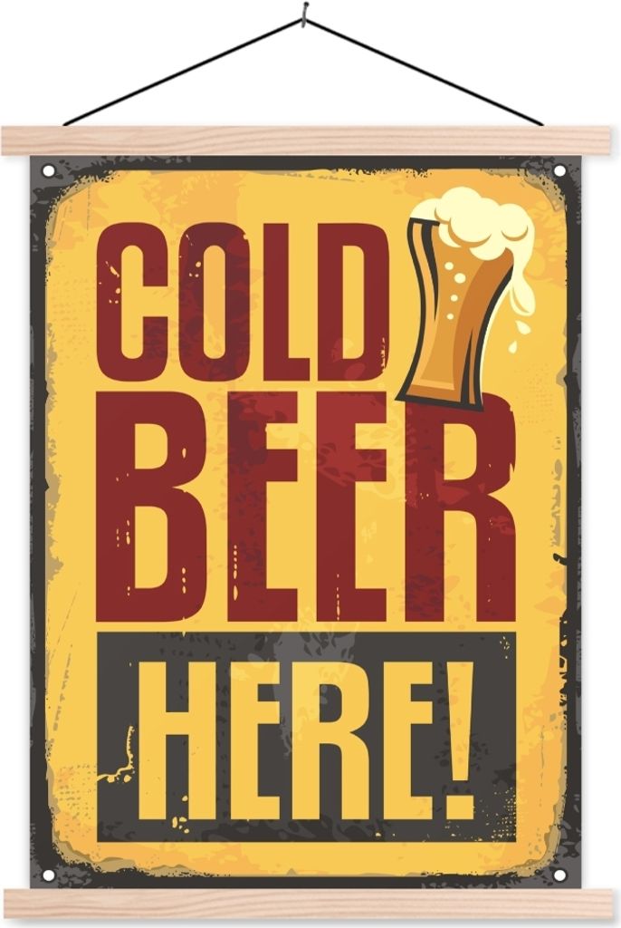 MuchoWow Textilposter Mannshöhle - Bier - Jahrgang 40x53 cm mit holzfarbenen Rahmen - Schlafzimmer