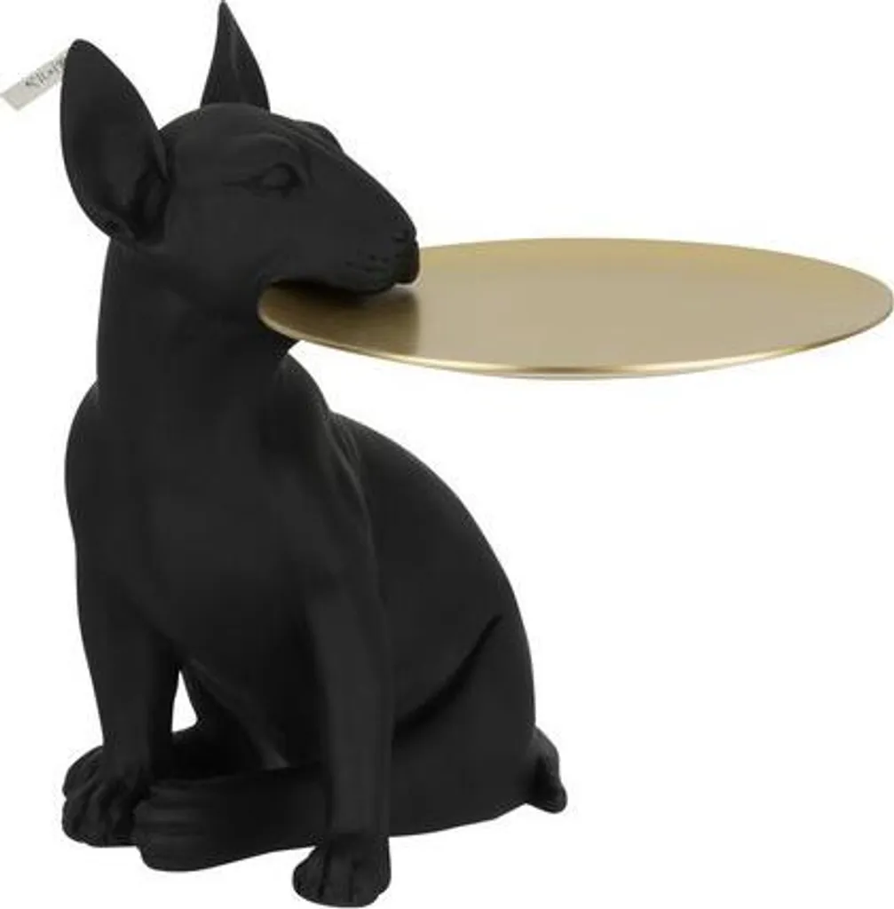 Plateau Chien en Polyrésine Noir et Doré J-Line - Finition Luxueuse