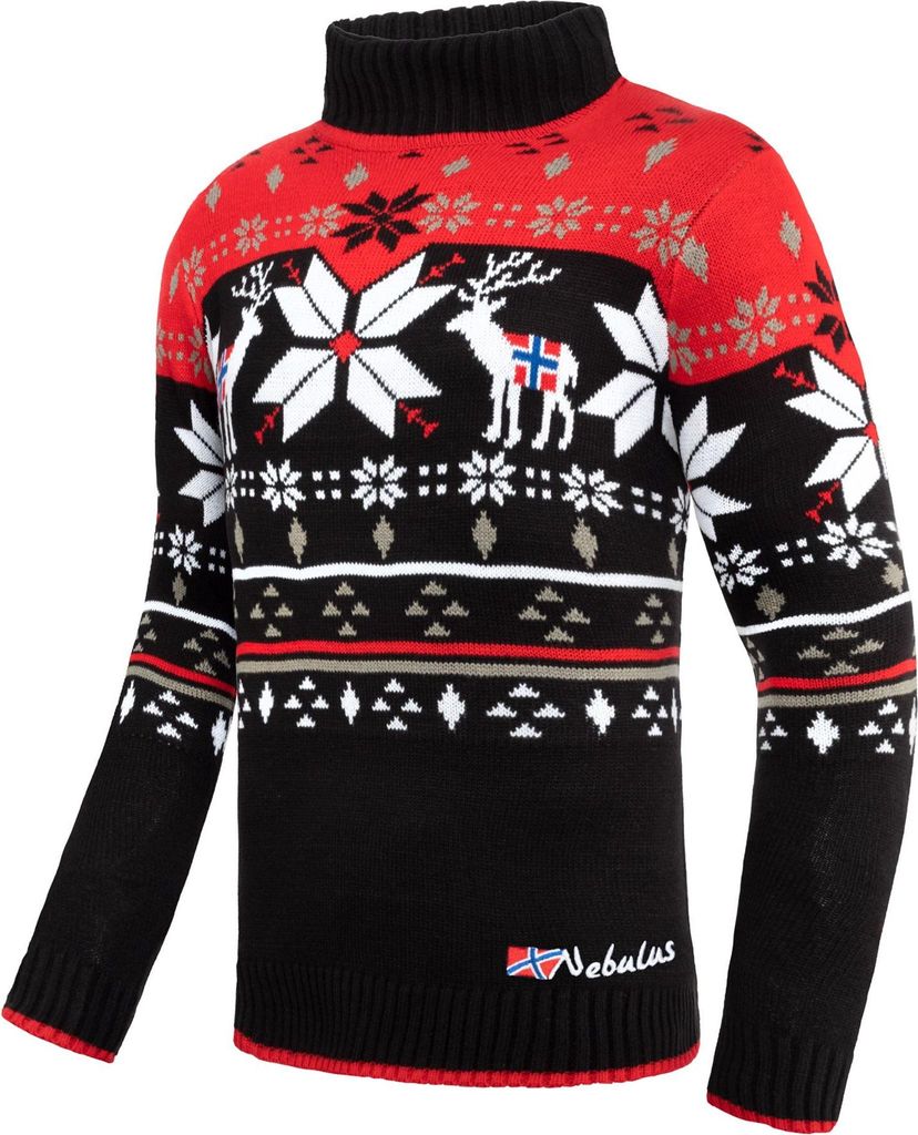 Nebulus Norweger Strickpullover STAG Herren, lässiger Pullover , vielseitig , P6172 - Herren, schwarz-rot, S