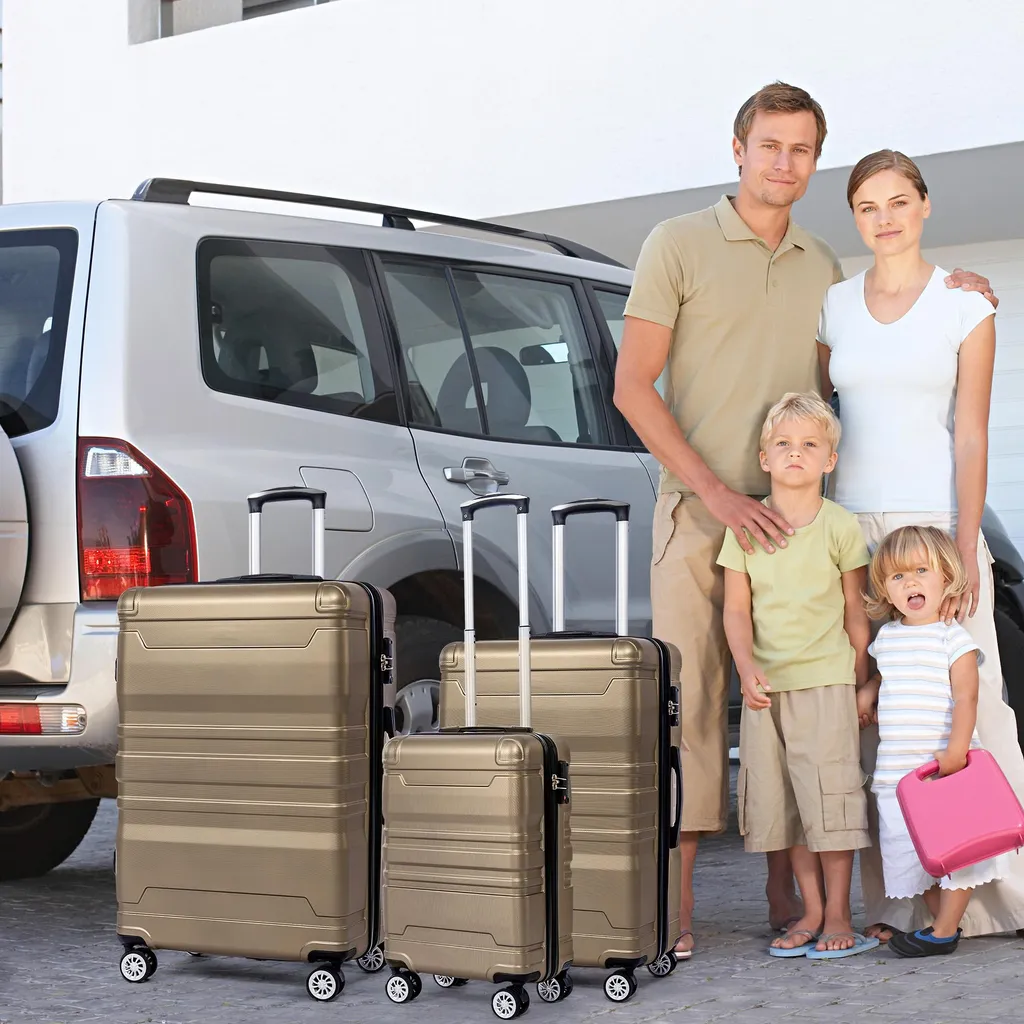 Set de Valises à Main et Bagages de Soute Extensibles en Coloris Doré