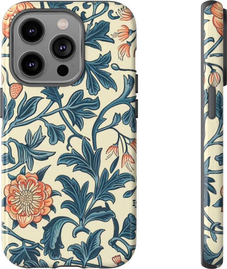 Blumenmuster in Blau und Orange – Hülle Kompatibel mit iPhone 14 Pro
