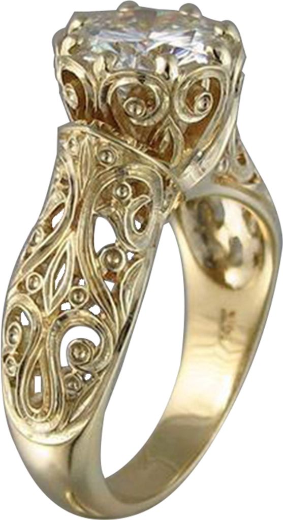 Vintage Frauen geschnitzte Blume rund Strass 8 Krallen Verlobungsring Fingerring Dekor