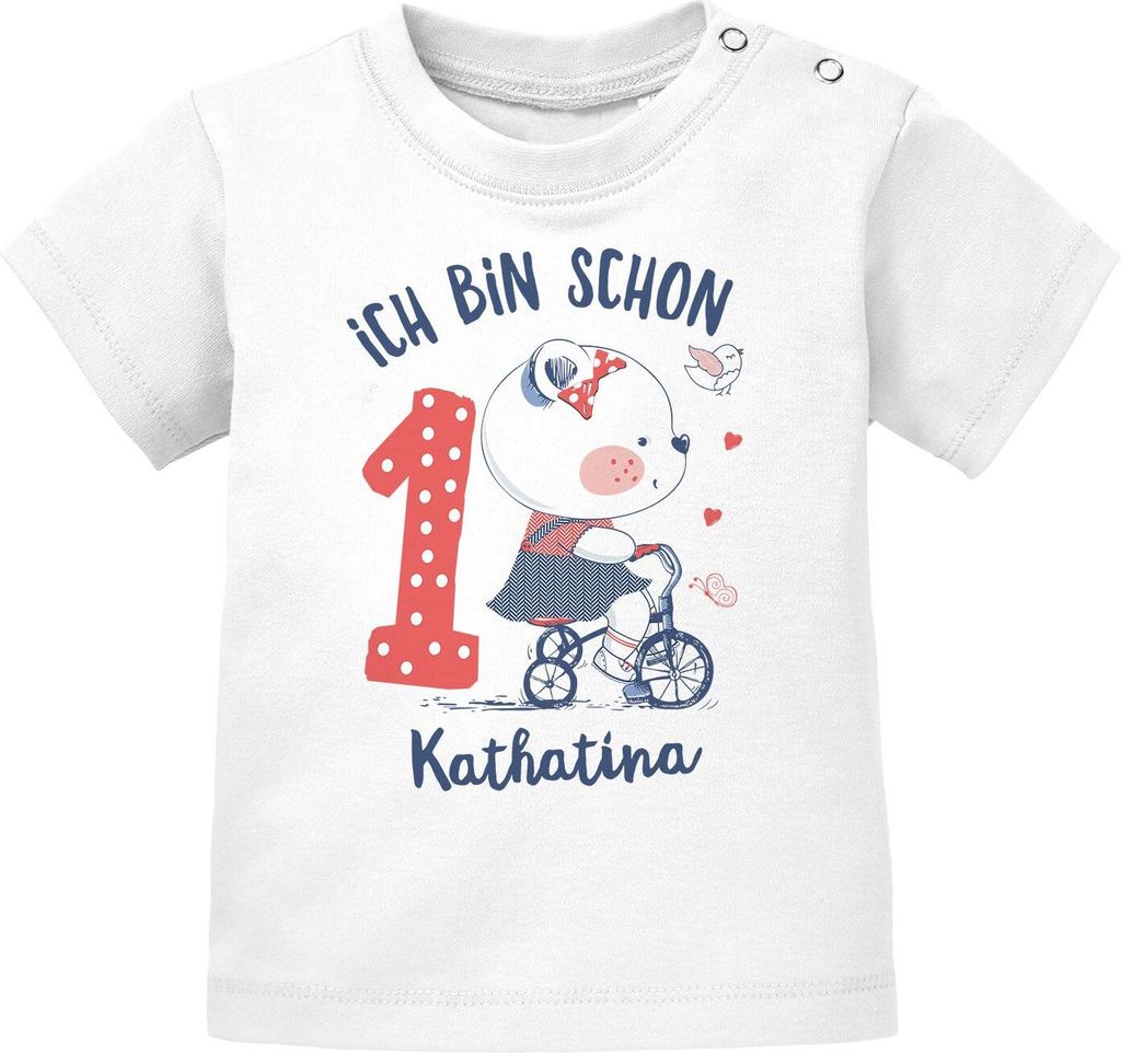 personalisiertes Baby T-Shirt mit Namen und Zahl zum 1. Geburtstag kleiner Bär Geschenk Mädchen SpecialMe weiß 68/74 (4-9 Monate)