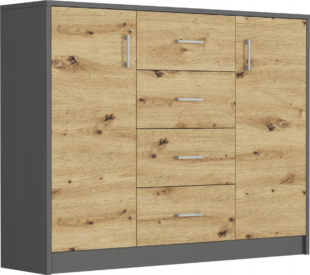 Komoda 110Cm Szafka 4 Szuflady 2 Półki U-1 Antracyt Mix Obrázek produktu 