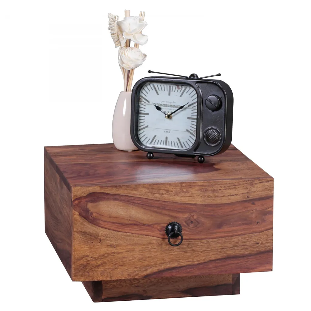 Table de chevet en bois massif Sheesham 25 cm - Finition artisanale luxe