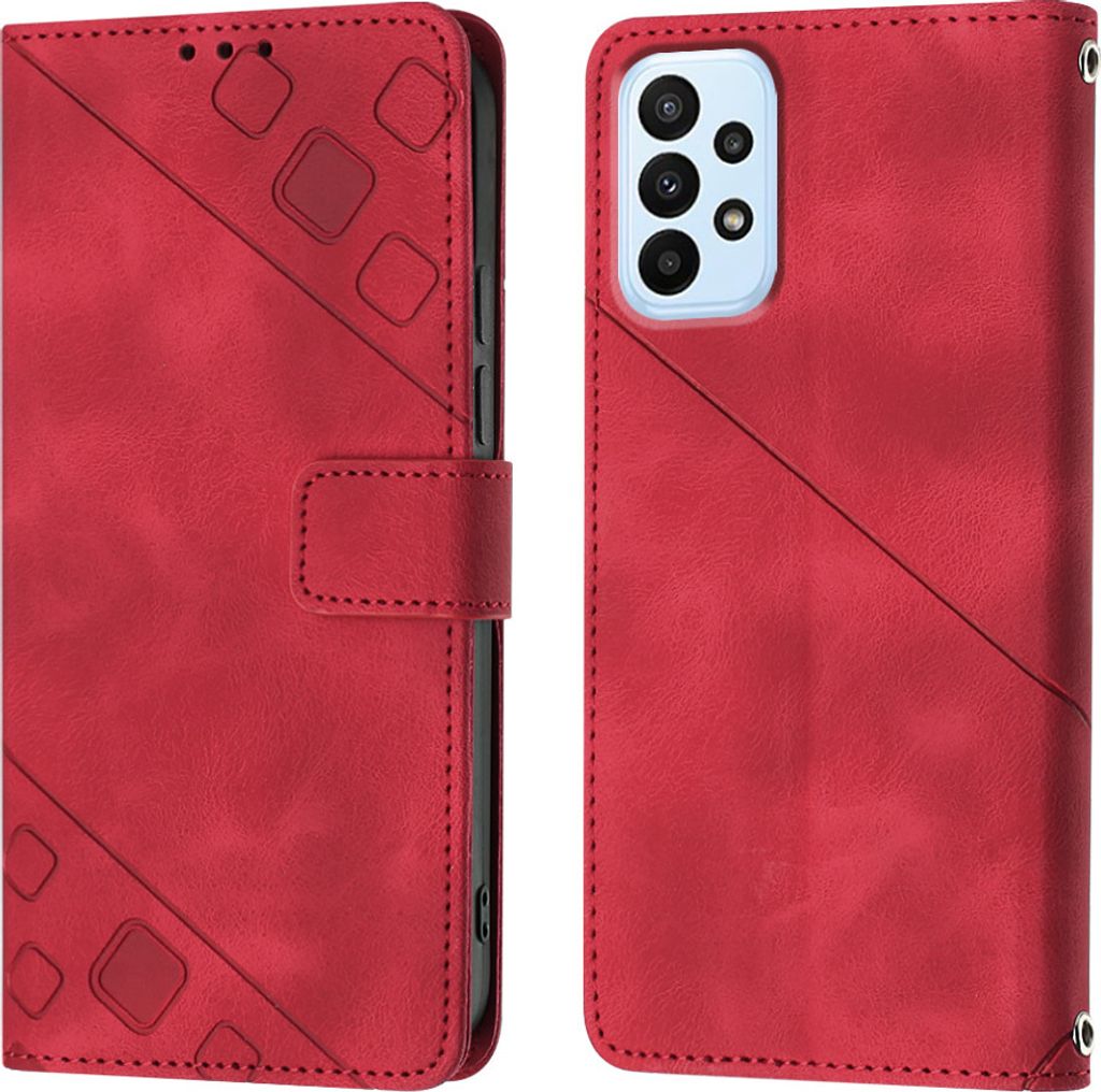 Hülle für Samsung Galaxy A13 4G Prägung Flip Leder Brieftasche Schutzhülle mit Ständer Rot