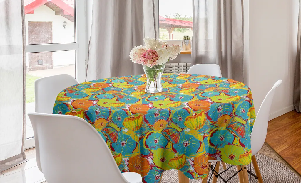 Tovaglia Rotonda 150 cm ABAKUHAUS: Eleganza Floreale per Cucina e Sala