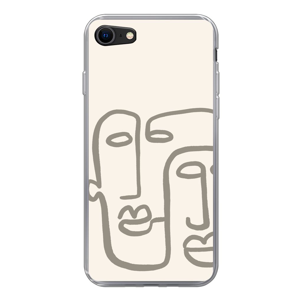 MuchoWow Handyhülle Schutzhülle Hülle für iPhone SE 2020 Gesicht - Abstrakt - Strichzeichnung Silikon Softcase Handy Hülle - Kartenbesitzer
