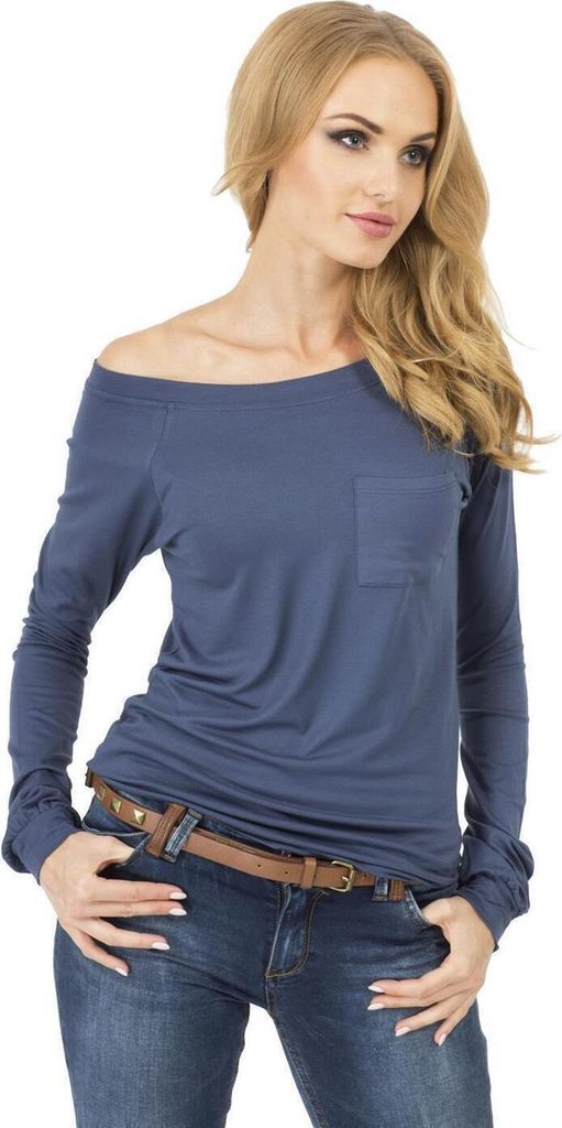 Damen Longshirt langarm T-Shirt mit Brusttasche ; Grafit/XL/XXL 42/44