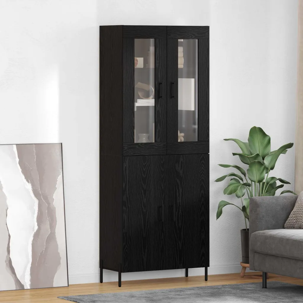 Mobile Alto vidaXL 180 cm Nero Rovere | Credenza Design Minimal