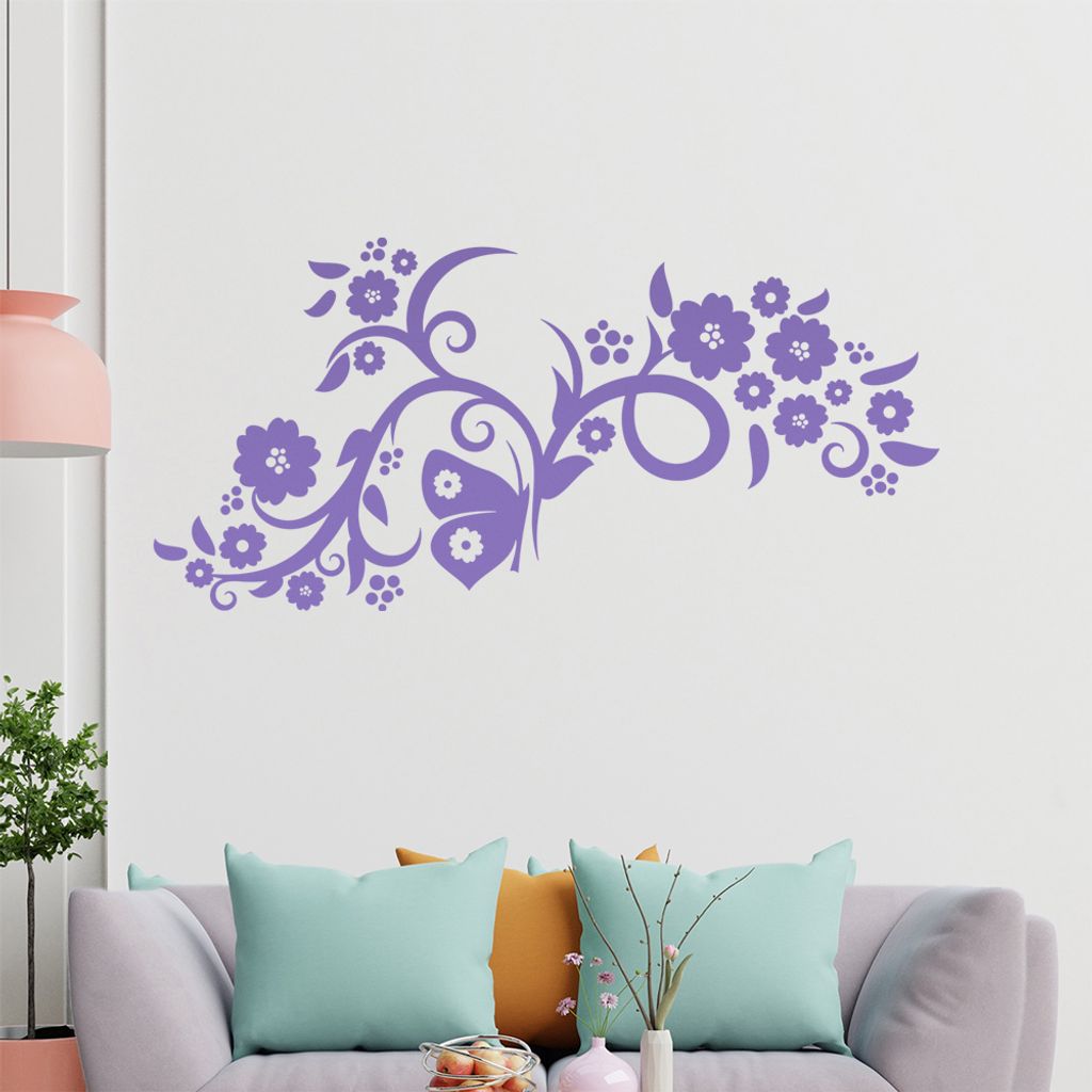 Falter Schmetterling Blüte Wandtattoo in 6 Größen - Wandaufkleber Wall Sticker - Dekoration, Küche, Wohnzimmer, Schlafzimmer, Badezimmer