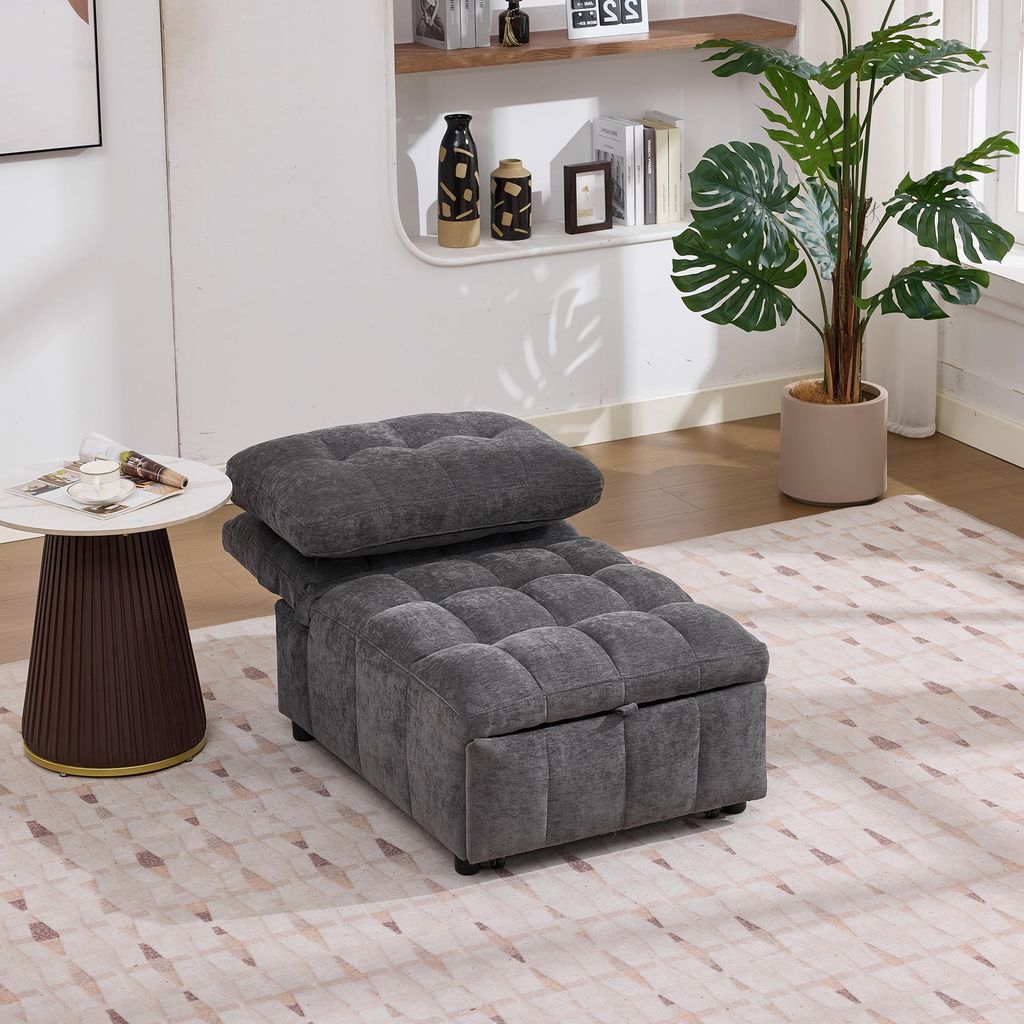 okwish Schlafsofa mit Ausziehfunktion, Relaxsofa für Schlafzimmer, Loungesofa, Chaiselongue dreifach verstellbare Rückenlehne, Sitzlängenverstel...