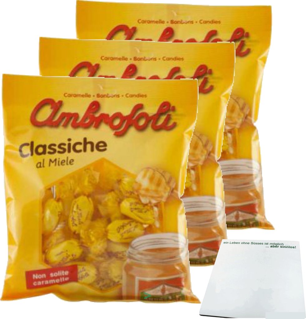 Ambrosoli - Classiche al Miele - Honigbonbons 3er Pack (3x135g Packung) + usy Block