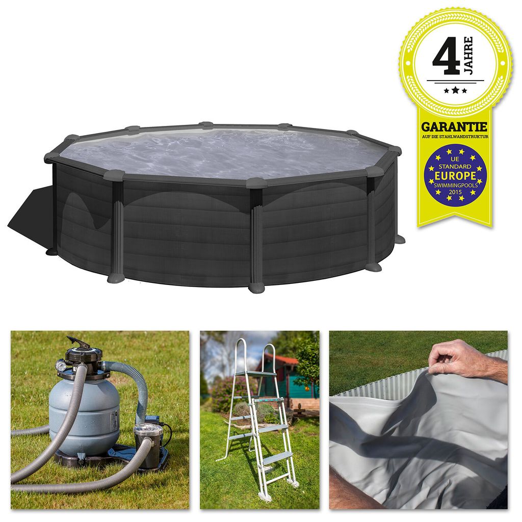 Gre KIT460GF, 17450 l, Gerahmter Pool, Kind, Leiter, Schwarz