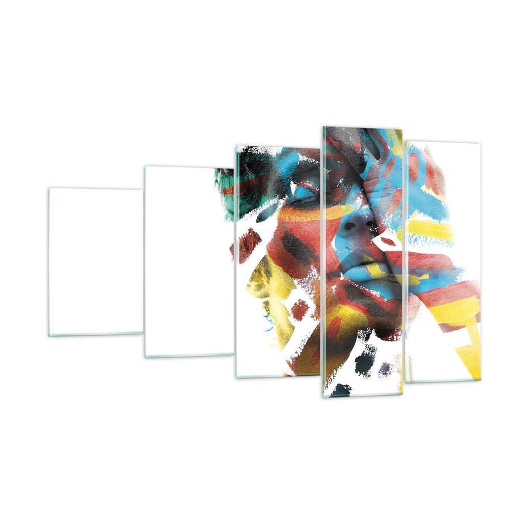Bilder auf glas - 5 Teile - Gemalt Gesicht Modern - 100x60cm - Glasbilder - Wandbilder - Bilder - zum Aufhängen bereit - Wanddekoration aus Glas -...