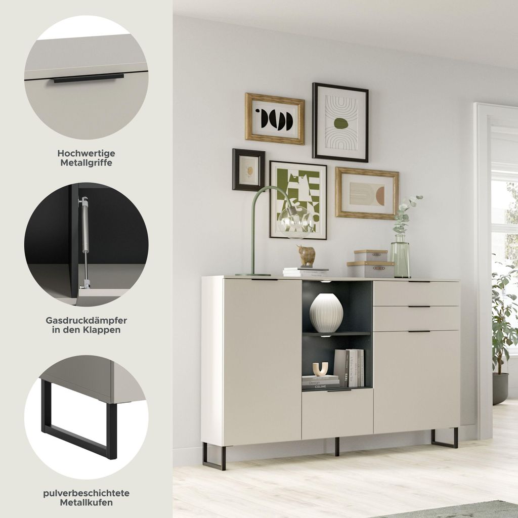 Noida Sideboard 2 Türen, 1 Klappentür, 2 Schubladen, 2 Produktbild 