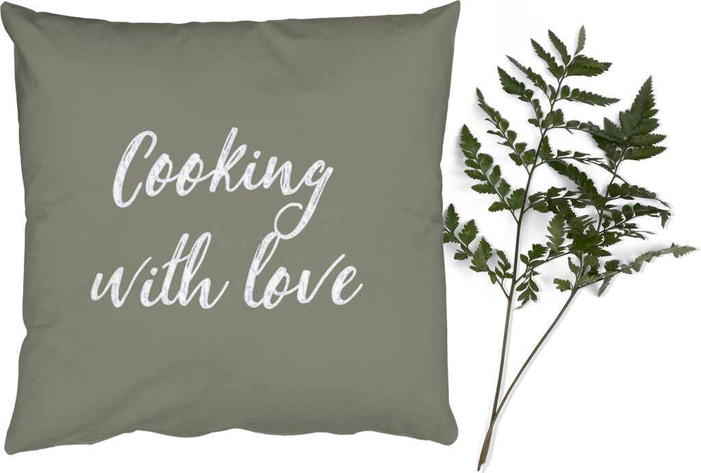 MuchoWow Zierkissen Sofakissen Wohnzimmer Dekokissen 45x45 cm Zitate - Kochen mit Liebe - Sprichwörter - Liebe - Kochen - Schlafpolster - Polste...