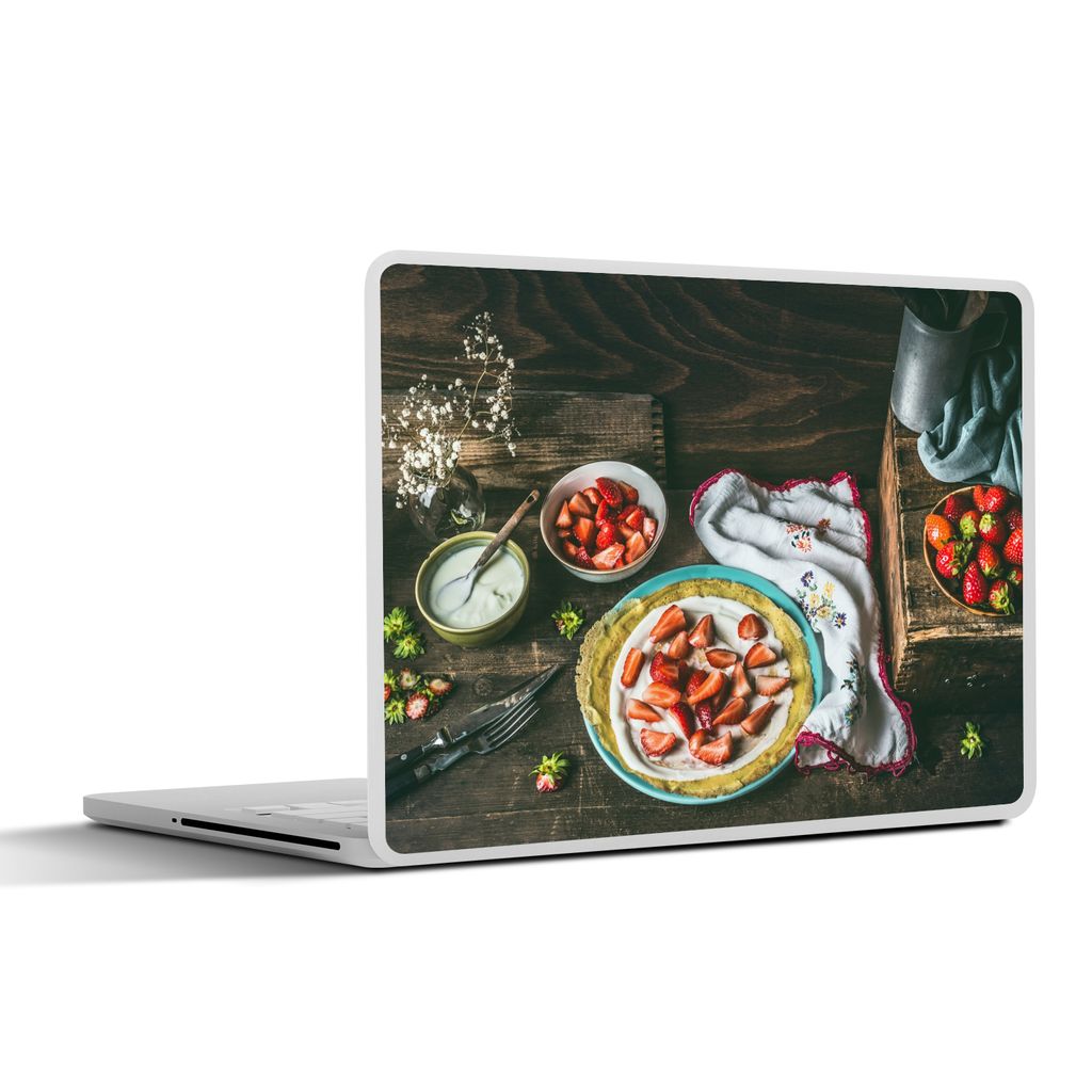 MuchoWow Laptop Aufkleber Sticker Cover Erdbeere - Rustikal - Obst - Rustikale Blumen 30x21 cm - Sticker für Laptop - Selbstklebend