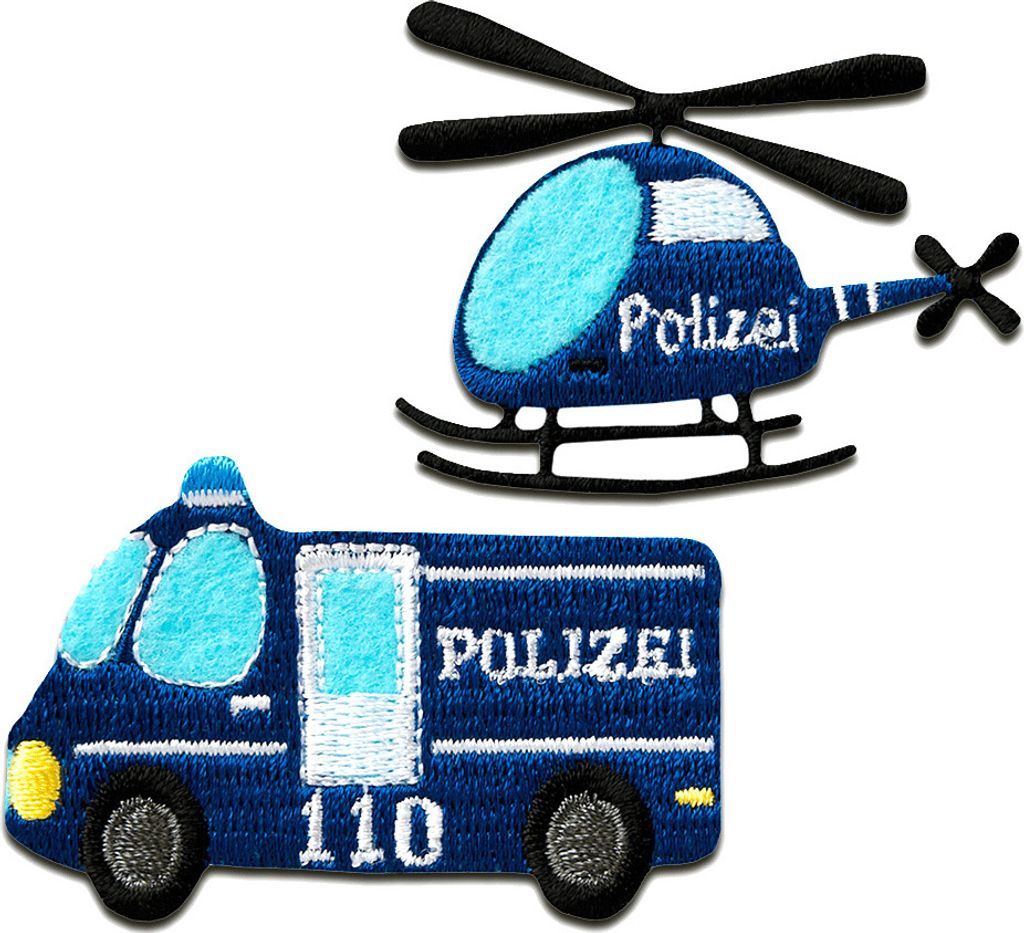 Polizei Auto Hubschrauber - Aufnäher, Bügelbild, Aufbügler, Applikationen, Patches, Flicken, Zum Aufbügeln, Größe: Verschiedene Größen