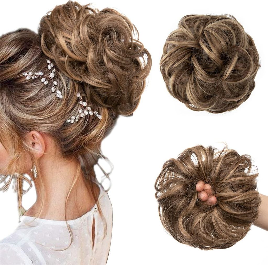 Künstliches Synthetikhaar Haarknoten Dutt Pferdeschwanz Gewellt Blond Braun
