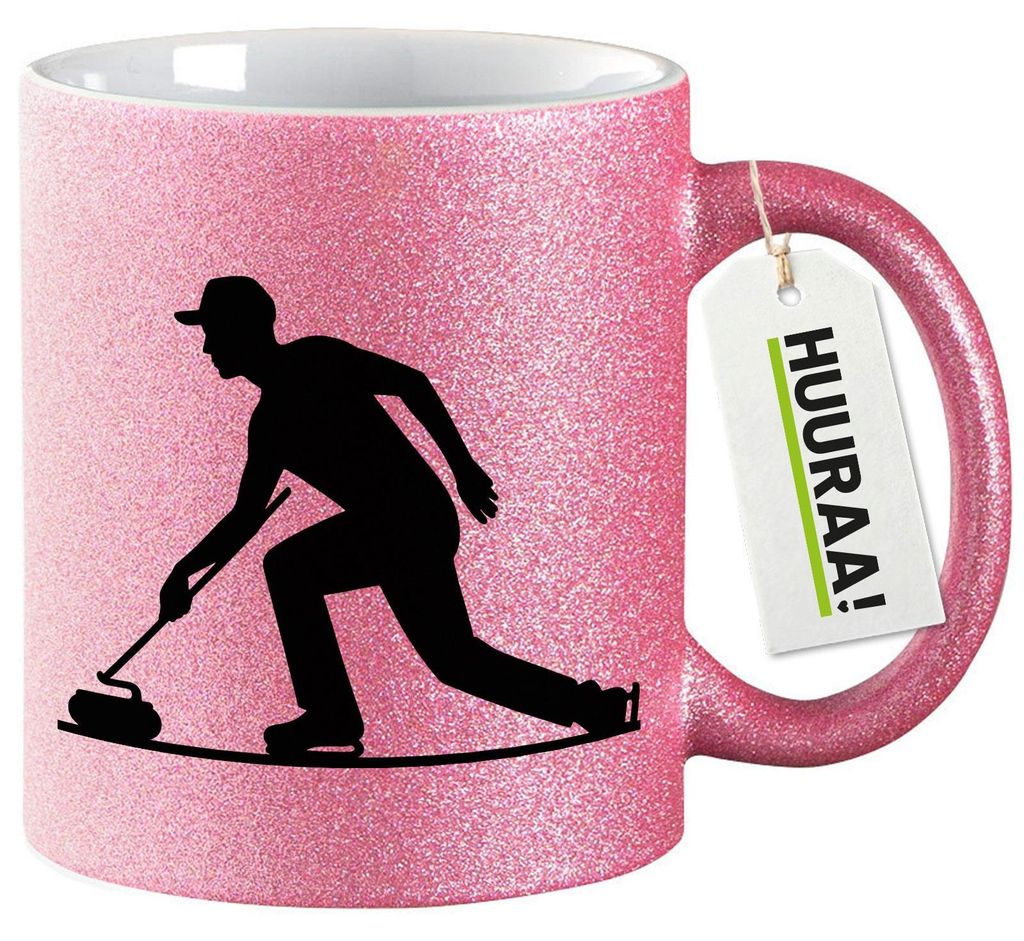 Huuraa Glitzertasse Curling Silhouette 330ml Pink Keramik Kaffeebecher Geschenkidee