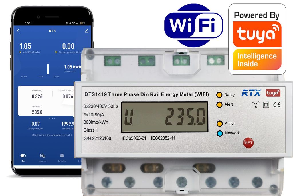 TUYA WiFi 3-Phasen 80A PV-Energiezähler Produktbild 