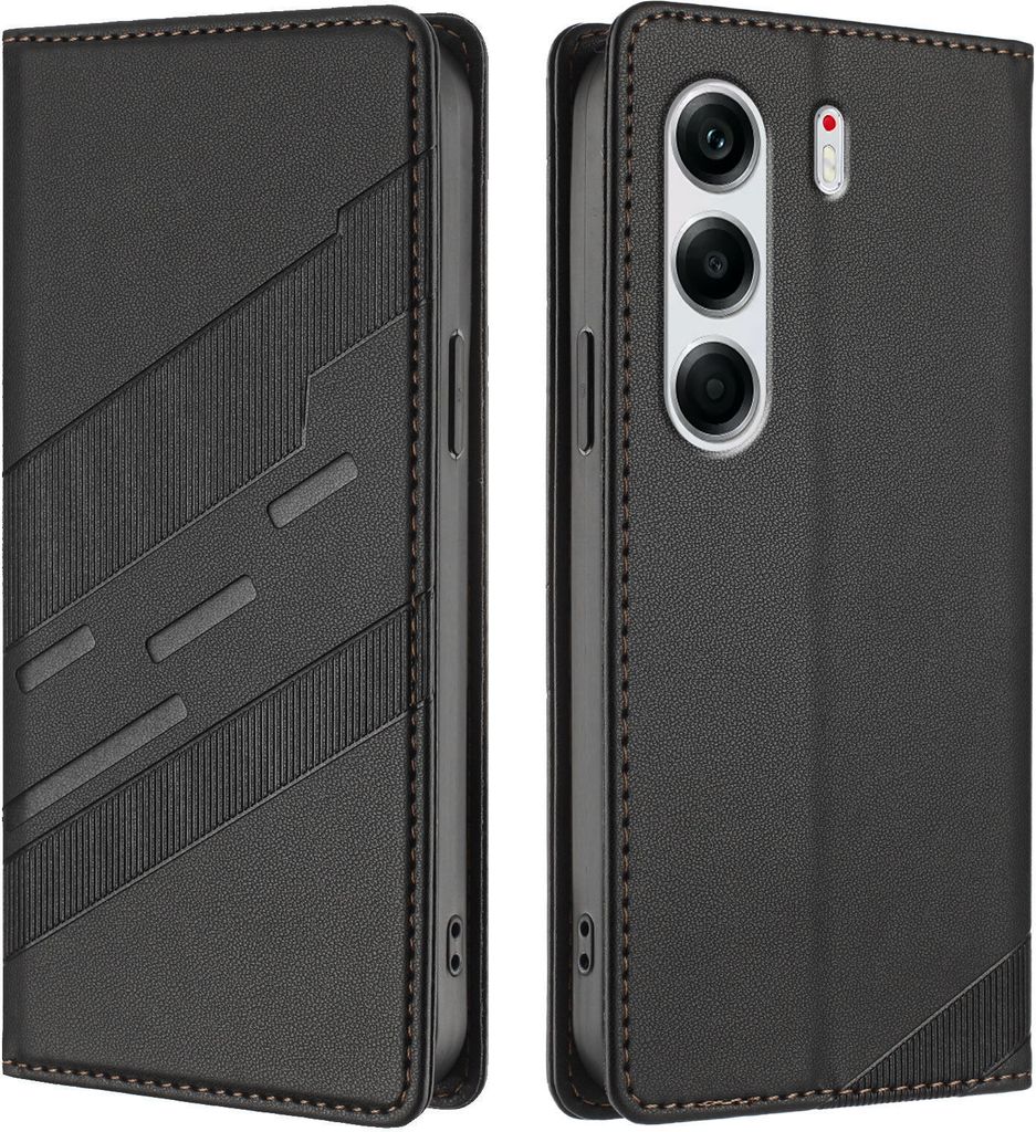 Hülle für Tecno Camon 40, Kunstleder Brieftaschen Handyhülle mit Kartenfach und Standfunktion Schwarz
