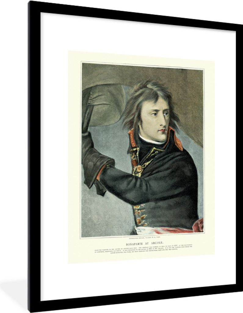 MuchoWow Gerahmtes Poster Illustration von Napoleon Bonaparte vor einem dunklen Hintergrund 60x80 cm - Poster mit Schwarzem Bilderrahmen Wandpost...