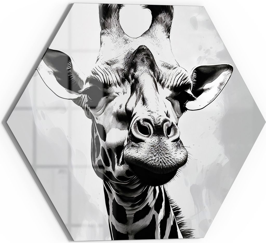 DEQOART Magnettafel Glas 40x35 cm 6-eckig 'Monochromer Giraffenblick' beschreibbar Whiteboard Küche