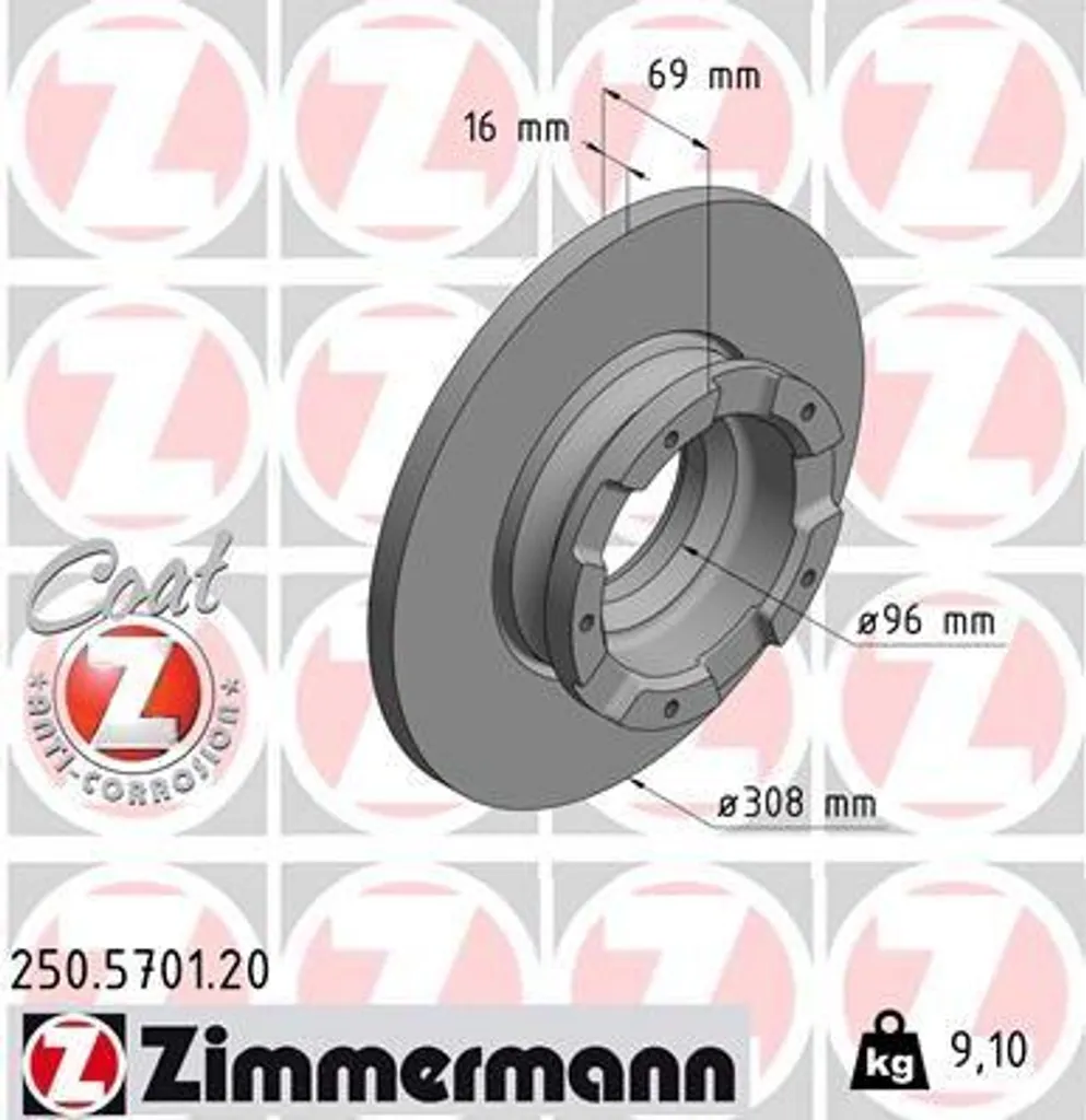 Disque de frein pour Ford Transit Zimmermann 250.5701.20 OE 2409102