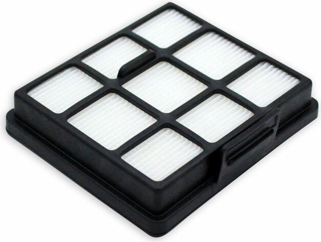 A close-up studio shot of a black and white HEPA filter.