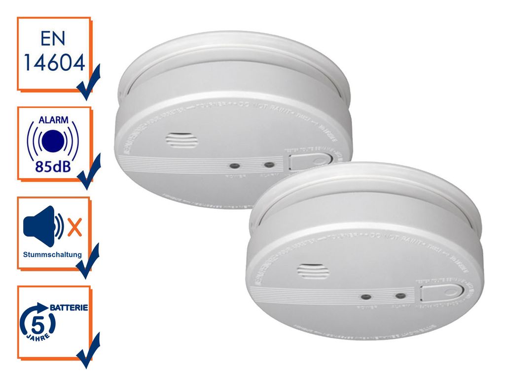 Vernetzbares Rauchmelderset mit 230V Anschluss + Reservebatterie - Alarmmelder