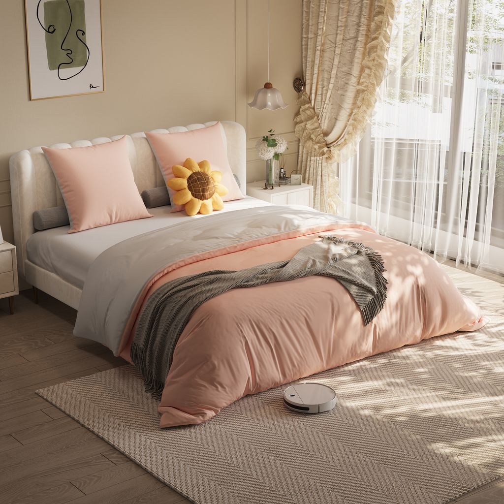 Weiche und bequeme Bettwäsche,Bettwäsche-Set in Rosa + Hellgrau (1Bettdeckenbezug, 1Bettkastenbezug, 2Kopfkissenbezüge) für 140×200cm Bett