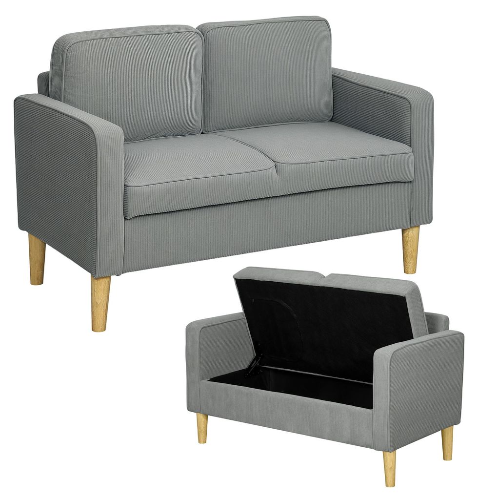 HOMCOM Sofa 2 Sitzer klein Couch mit Armlehne, Stauraum für Produktbild 