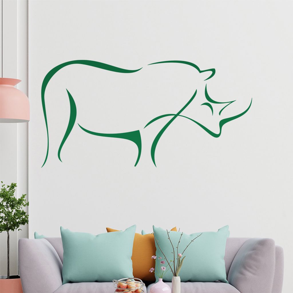 Nashorn Linien Wandtattoo in 6 Größen - Wandaufkleber Wall Sticker - Dekoration, Küche, Wohnzimmer, Schlafzimmer, Badezimmer