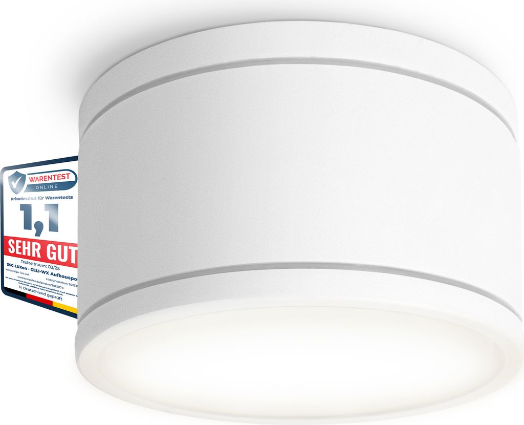 SSC-LUXon CELI-WX flacher LED Aufputz Deckenspot IP44 für Bad & Außen mit LED GX53 neutralweiß 3W - Strahler 230V weiß rund