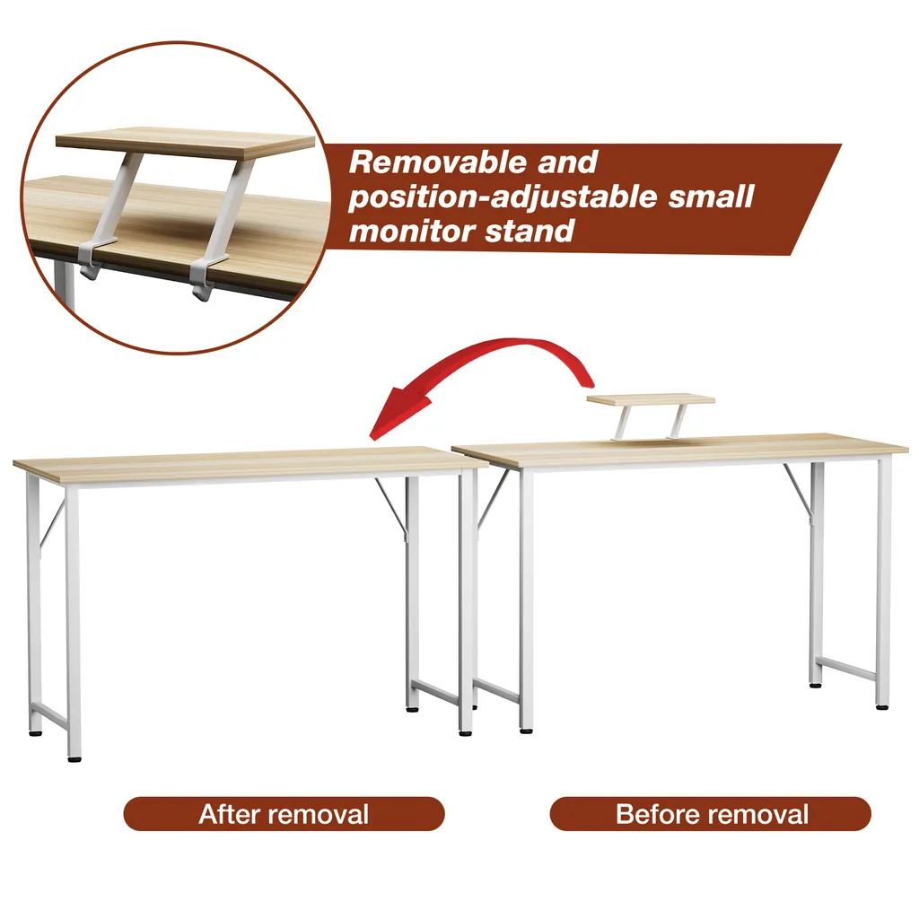 Table d'ordinateur PC en bois 100cm, petit bureau avec réhausse écran