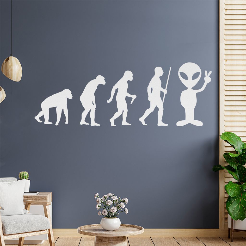 Alien Peace UFO Evolution Wandtattoo Wandaufkleber Wall Sticker - Dekoration, Küche, Wohnzimmer, Schlafzimmer, Badezimmer