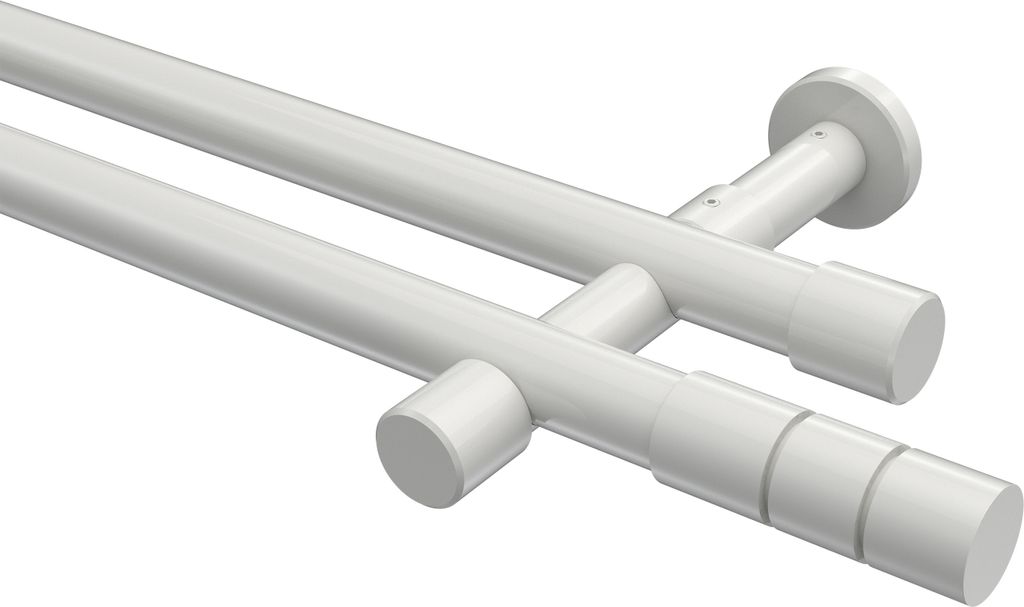 Interdeco Gardinenstange / Vorhangstange Weiß, Typ Prestige Elanto (Rillenzylinder) ohne Ringe, 20 mm Ø 2-läufig, 120 cm