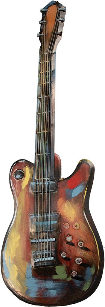 Clayre & Eef 3D-Gemälde aus Metall Gitarre 28x83 cm Orange
