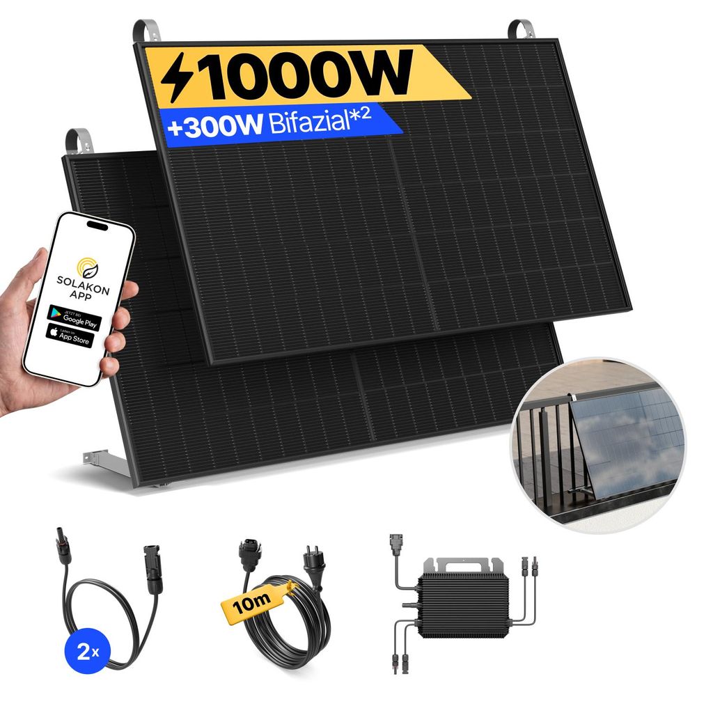 Balkonkraftwerk 1000W Solaranlage mit Balkon Halterung Produktbild 